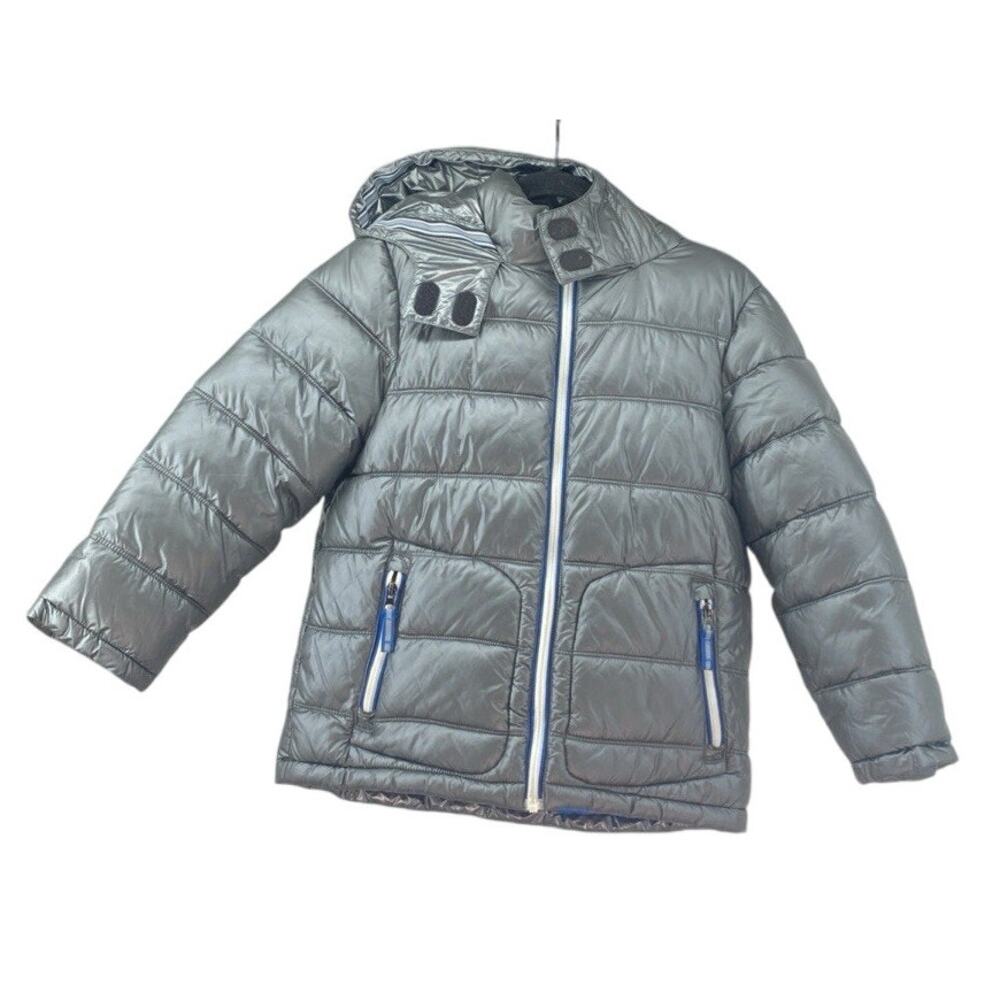 Boden Metallic Gray Hooded, Full Zip Puffer Jacket Size 9-10y 140cm